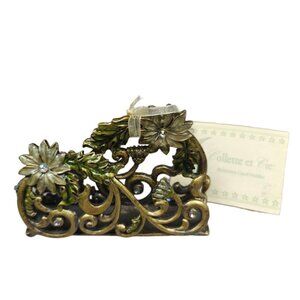 Collette Et Cie Metal Enamel Ornate Floral Business Card Holder Rhinestone New
